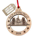 San Francisco Ornament in Laser Cut Wood, Golden Gate Bridge Travel Souvenir or Gift 2026, Comes in Gift Box