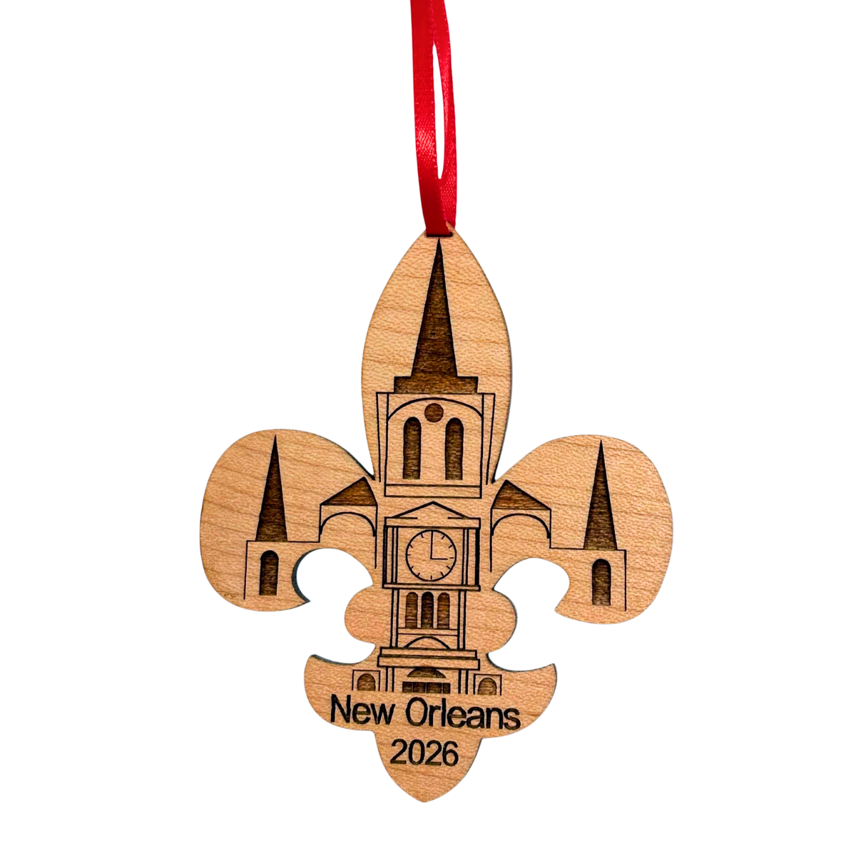 New Orleans Christmas Ornament, Big Easy, Mardi Gras Souvenir with Fleur de Lis and Click Tower Icon, Beautiful Laser Cut Wood – Great Stocking Stuffer, New OrleansTrip Idea, Comes in Gift Box