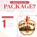 New York Ornament in Laser Cut Wood, NYC Big Apple Travel Souvenir or Gift 2026, Comes in Gift Box