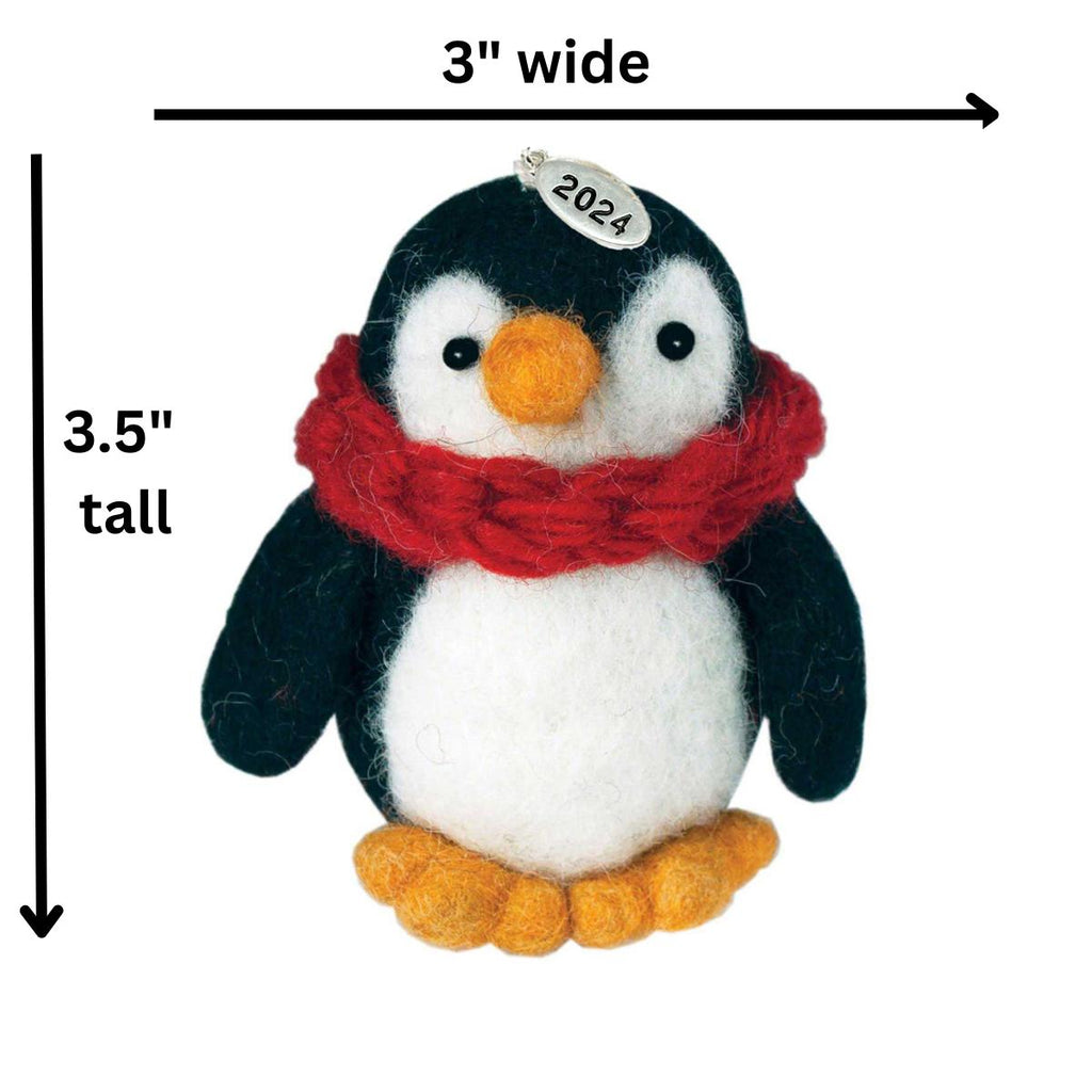 Felt Penguin Christmas Ornament 2025 - Fair Trade, Hand Felted Made in Nepal - Comes in a Gift Bag