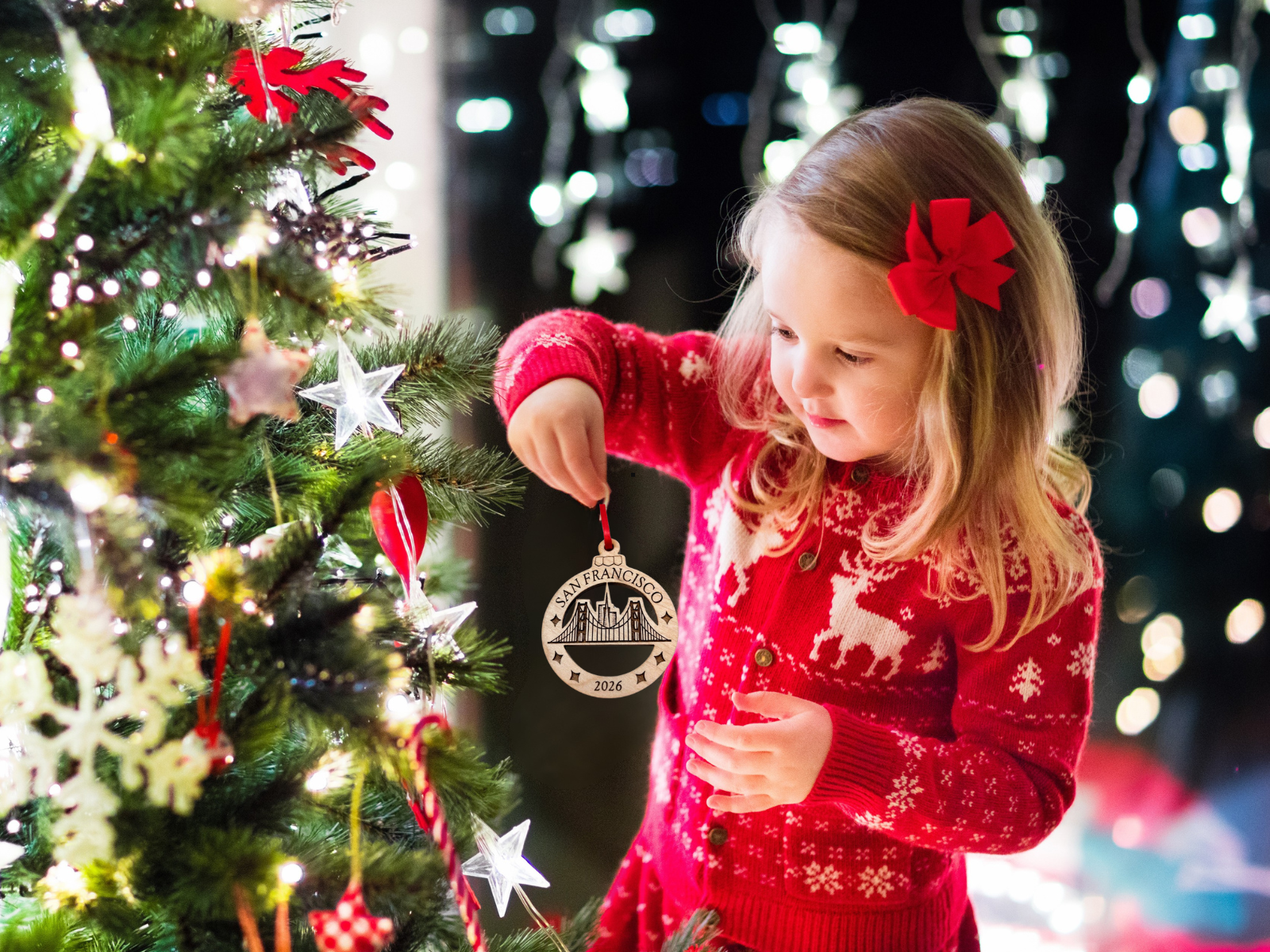 San Francisco Ornament in Laser Cut Wood, Golden Gate Bridge Travel Souvenir or Gift 2026, Comes in Gift Box