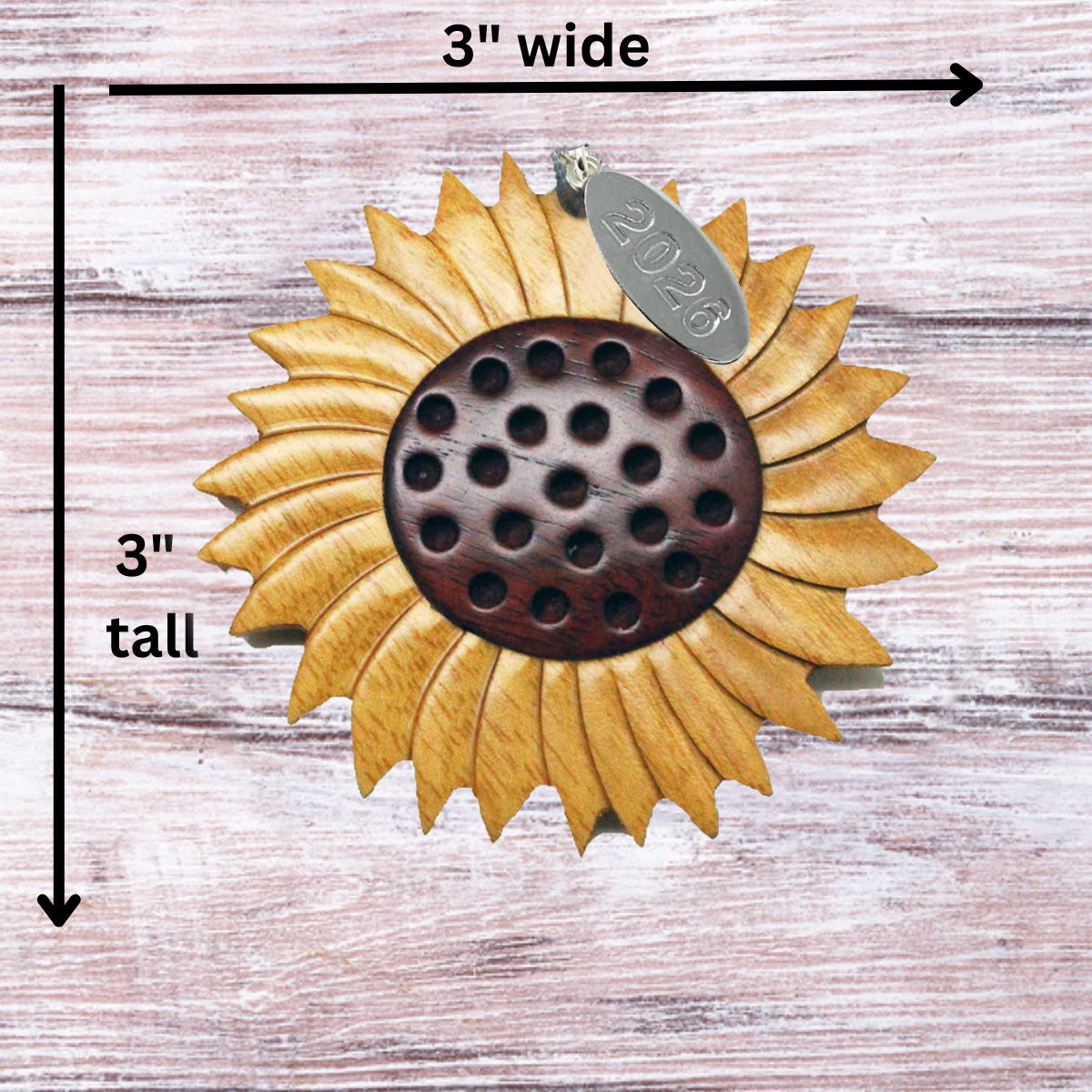 2026 Sunflower Ornament Two-Tone Wood Intarsia Design - Sunflower Gifts for Women - Comes in A Gift Box