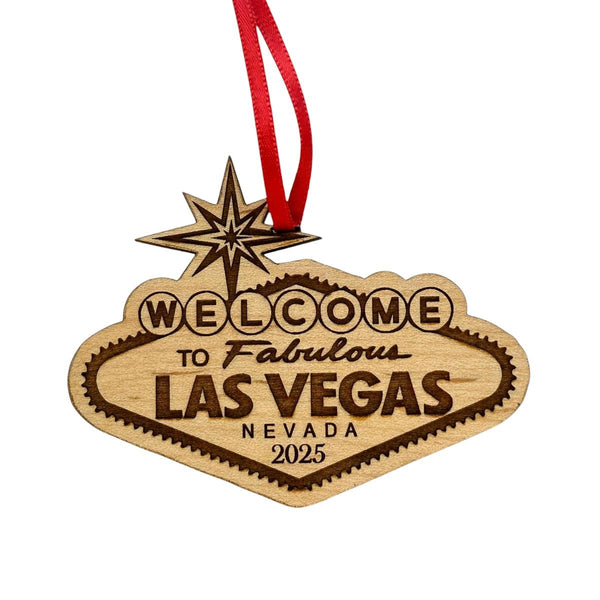 Las Vegas Christmas Ornament 2025 in Laser Cut Wood - Las Vegas Souvenirs and Gifts, Vegas Ornament - Comes in a Gift Box