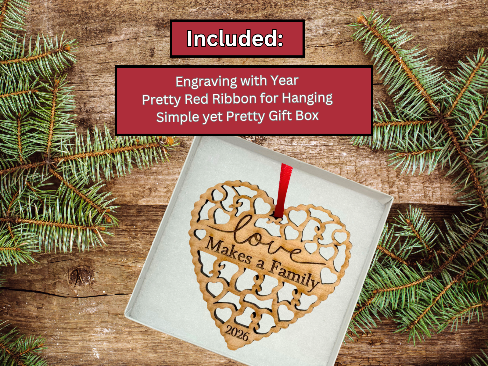 Adoption or Blended Family "Love Makes A Family" Ornament in Laser Cut Wood 2026