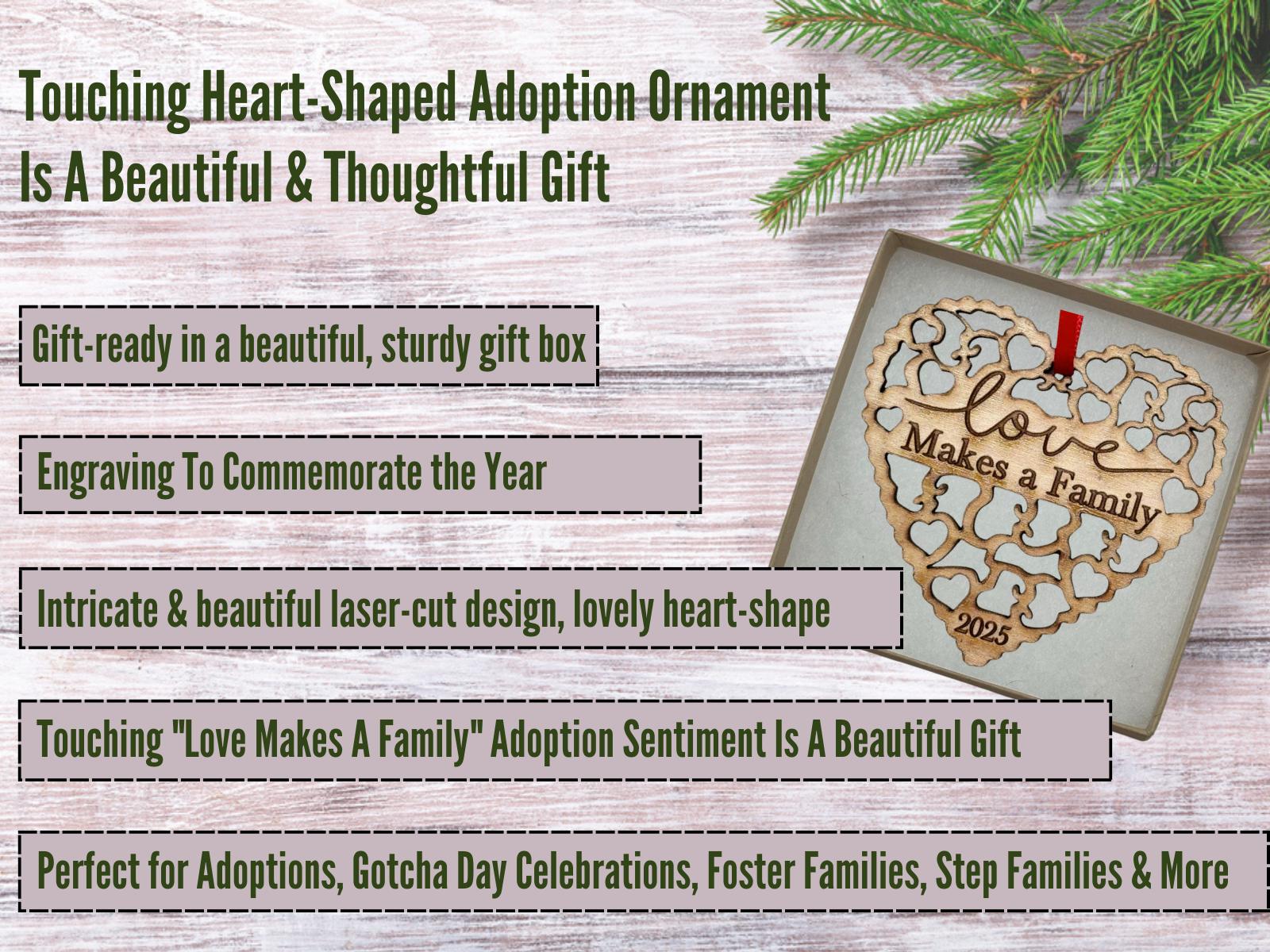 Adoption Gifts, Gotcha Day Gifts, Love Makes A Family Adoption Ornament in Laser Cut Wood 2025, Great Adoption Gifts for Family Or Our Blended Idea, Comes in a Gift Box