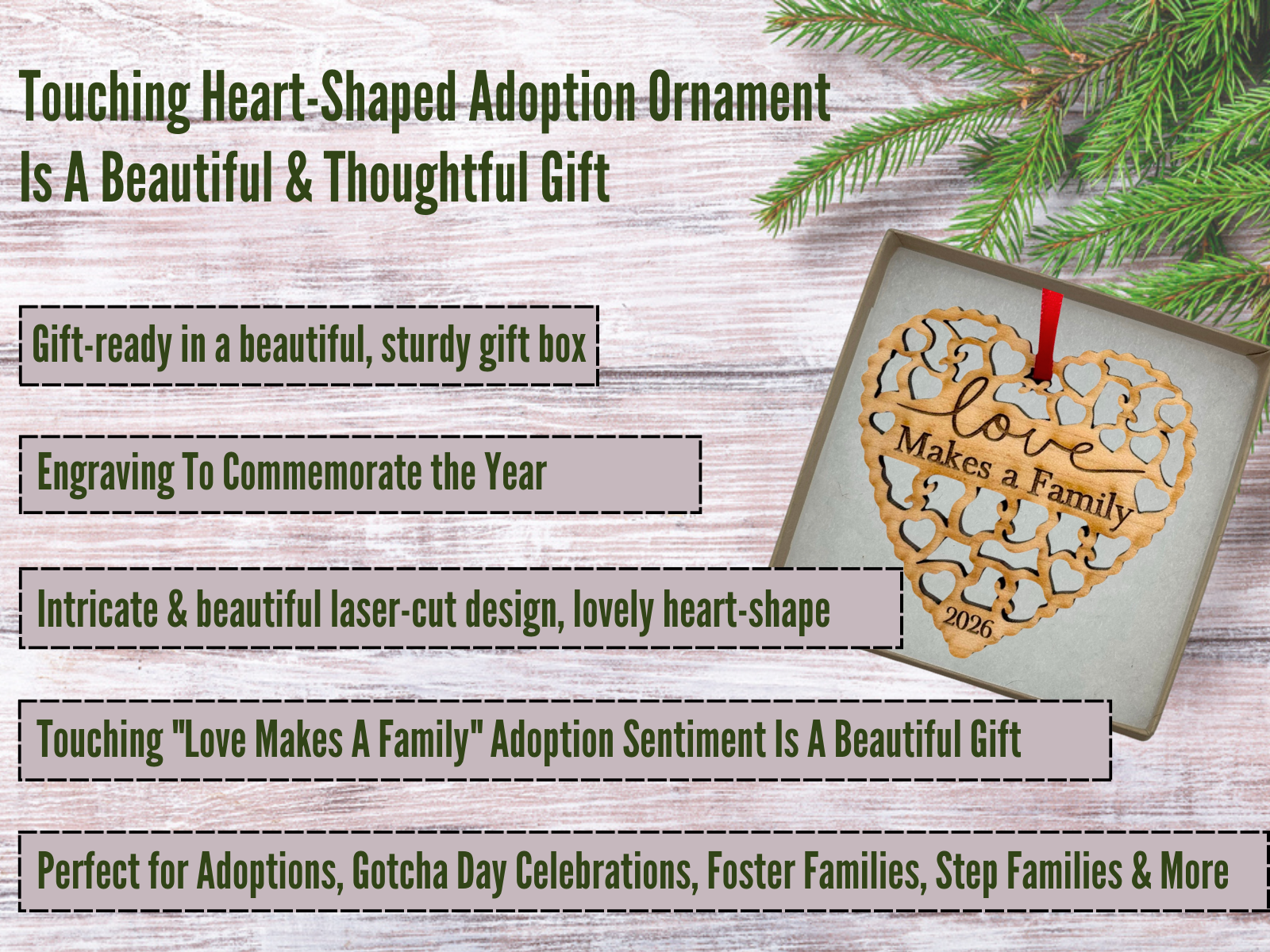 Adoption or Blended Family "Love Makes A Family" Ornament in Laser Cut Wood 2026