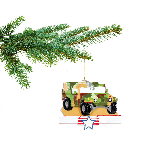 Military Humvee Christmas Ornament 2025, US Army Ornament, Veterans or Military Retirement Gift, In Gift Box