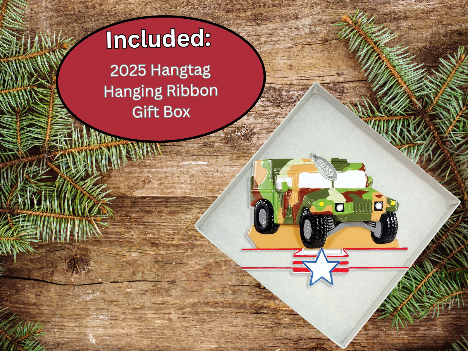 Military Humvee Christmas Ornament 2025, US Army Ornament, Veterans or Military Retirement Gift, In Gift Box