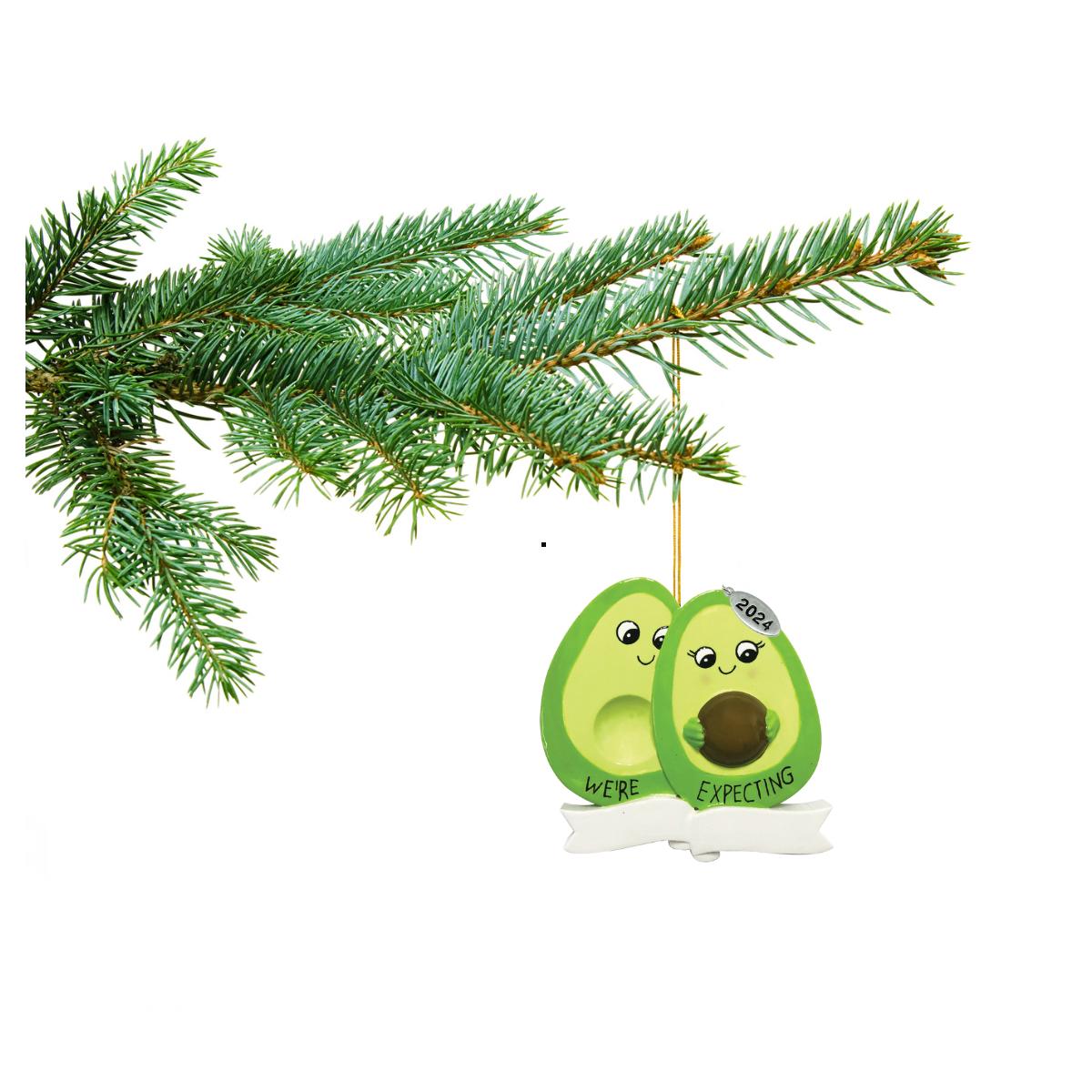 Expecting Ornament, Pregnant Christmas Ornament - Cute and Funny Avocado Couple with Baby Nut Design - Can Be Personalized at Home, Comes in a Gift Box