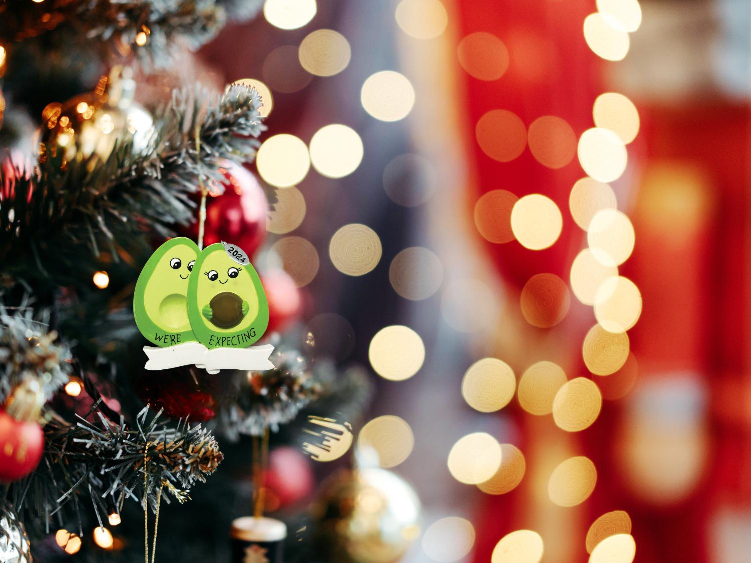 Avocado Couple Expecting Ornament - Cute and Funny Pregnancy Ornament To Personalize at home, in gift box