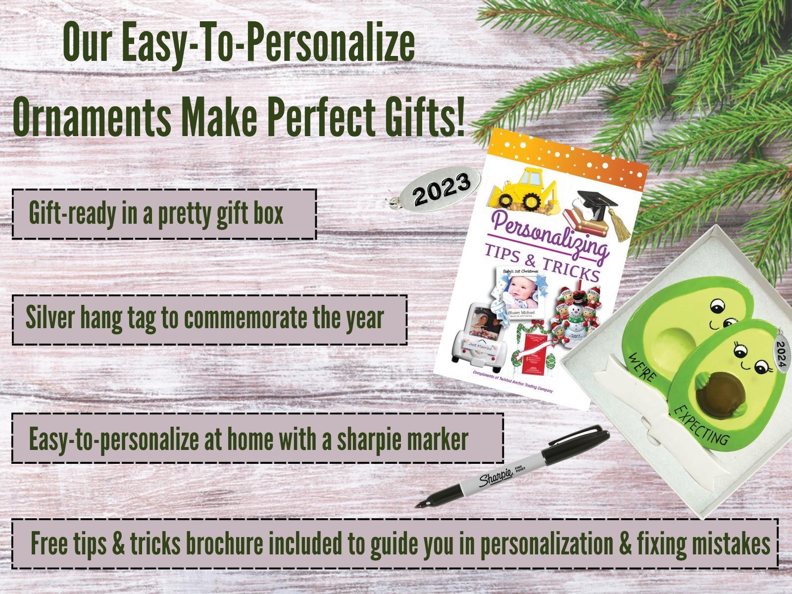 Avocado Couple Expecting Ornament - Cute and Funny Pregnancy Ornament To Personalize at home, in gift box