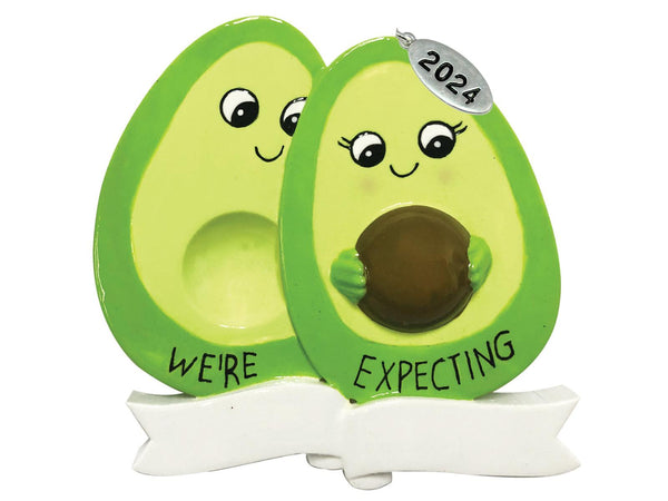 Expecting Ornament, Pregnant Christmas Ornament - Cute and Funny Avocado Couple with Baby Nut Design - Can Be Personalized at Home, Comes in a Gift Box