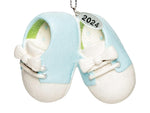 Baby Boy Shoe Personalized Ornament Babys First Christmas 2024 Blue Baby Booties - Can Be Personalized - with Gift Box