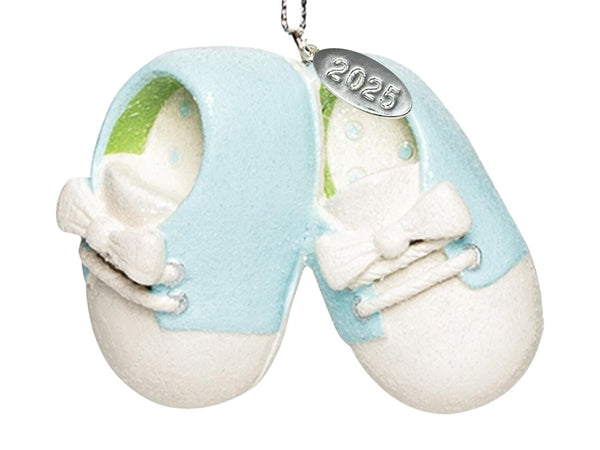 Baby Boy Shoe Personalized Ornament Babys First Christmas 2025 Blue Baby Booties - Can Be Personalized - with Gift Box