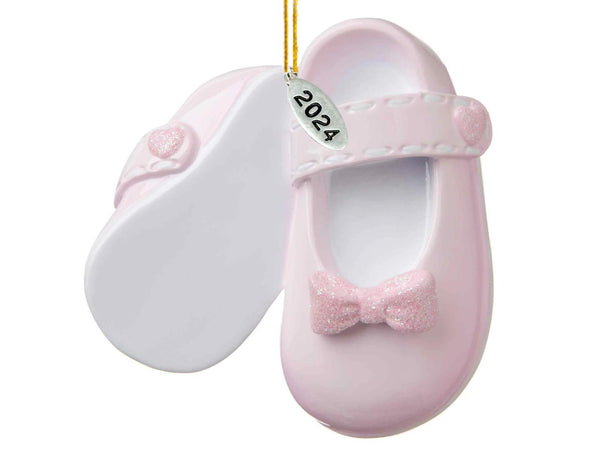 3" Baby Girl Shoe Ornament Babys First Christmas Ornament 2024 Pink Baby Booties - Can Be Personalized at Home - with Gift Box