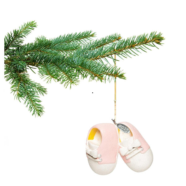 Baby Girl Personalized Ornament Babys First Christmas Ornament 2025 Baby Booties - Pink Baby Shoe - Can Be Personalized - with Gift Box