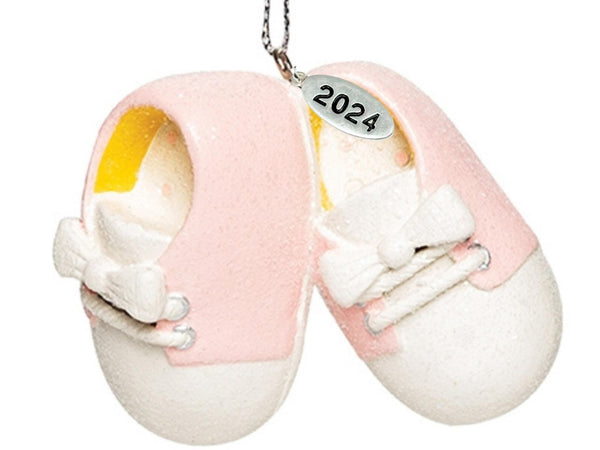 Baby Girl Personalized Ornament Babys First Christmas Ornament 2024 Baby Booties - Pink Baby Shoe - Can Be Personalized - with Gift Box