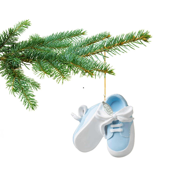 3" Baby Boy Shoe Ornament Babys First Christmas Ornament 2023 Blue Baby Booties - Can Be Personalized at Home - with Gift Box