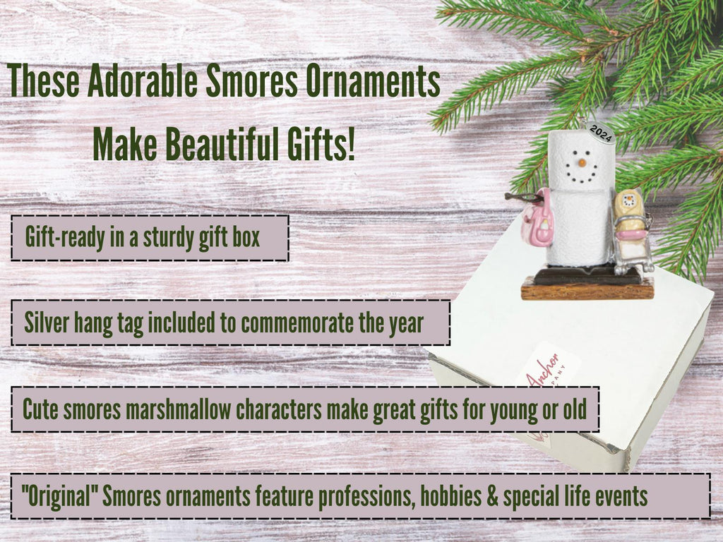 Smores Baby GIrl in Stroller Ornament, Comes in Gift Box
