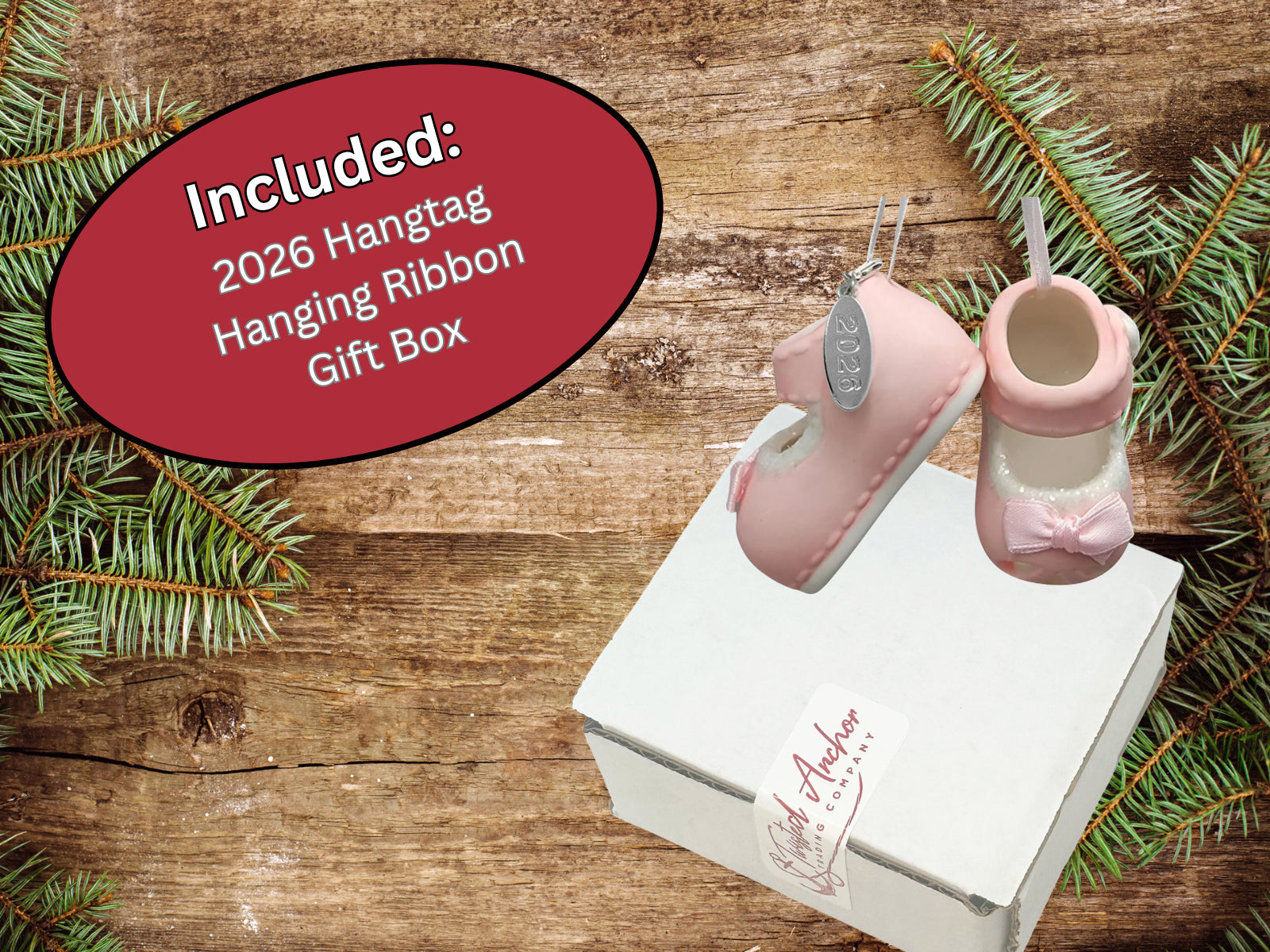 2026 Baby Girl Booties Ornament - Hanging Baby Girl Pink Shoes, In Gift Box