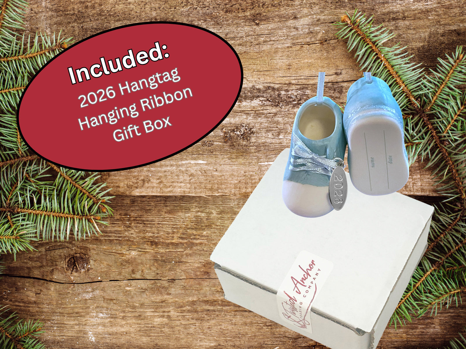 2026 Baby Boy Booties Ceramic Ornament - Hanging Baby Boy Blue Shoes, In Gift Box