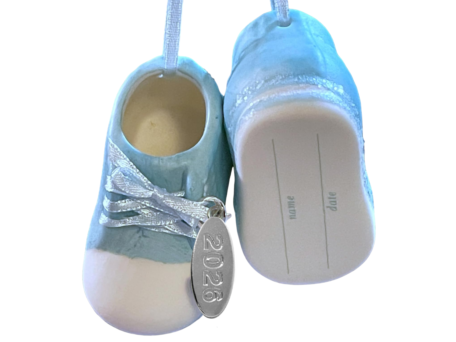 2026 Baby Boy Booties Ceramic Ornament - Hanging Baby Boy Blue Shoes, In Gift Box