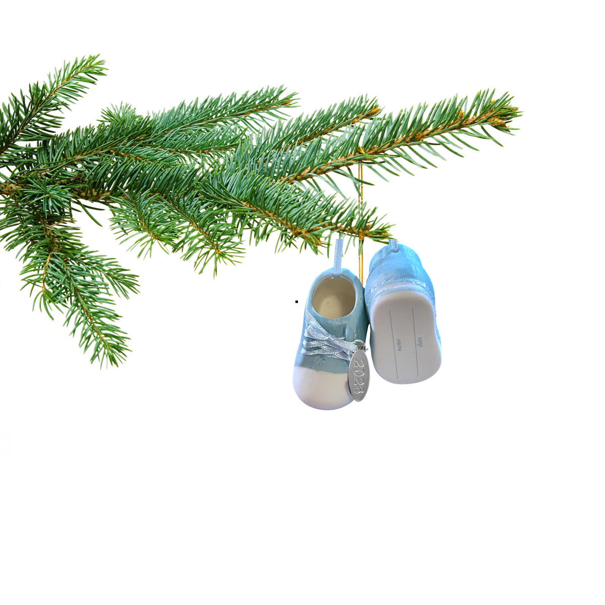2026 Baby Boy Booties Ceramic Ornament - Hanging Baby Boy Blue Shoes, In Gift Box