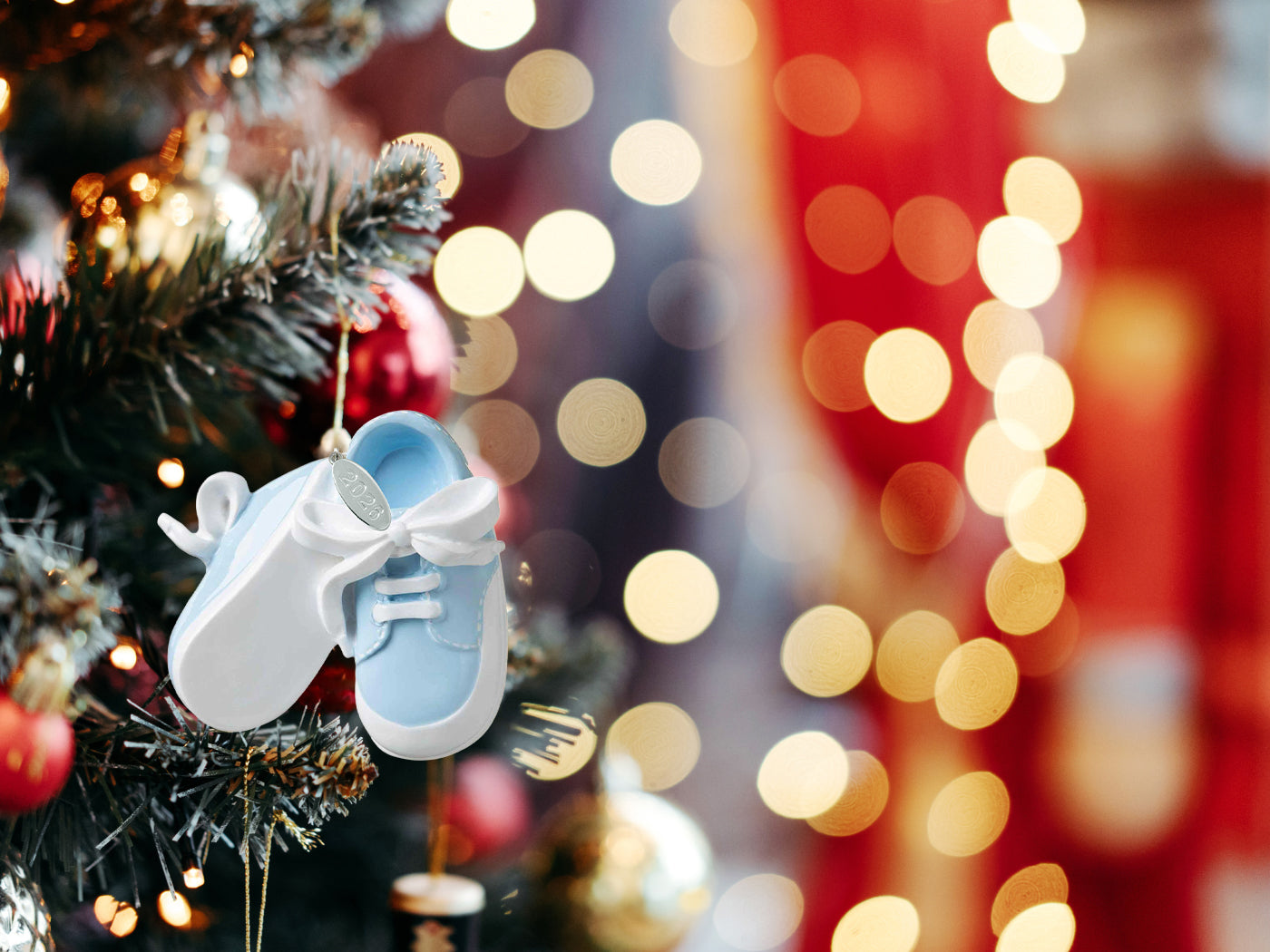 2026 3" Baby Boy Shoe Ornament, Baby Booties (Flat Back) To Be personalized, In Gift Box