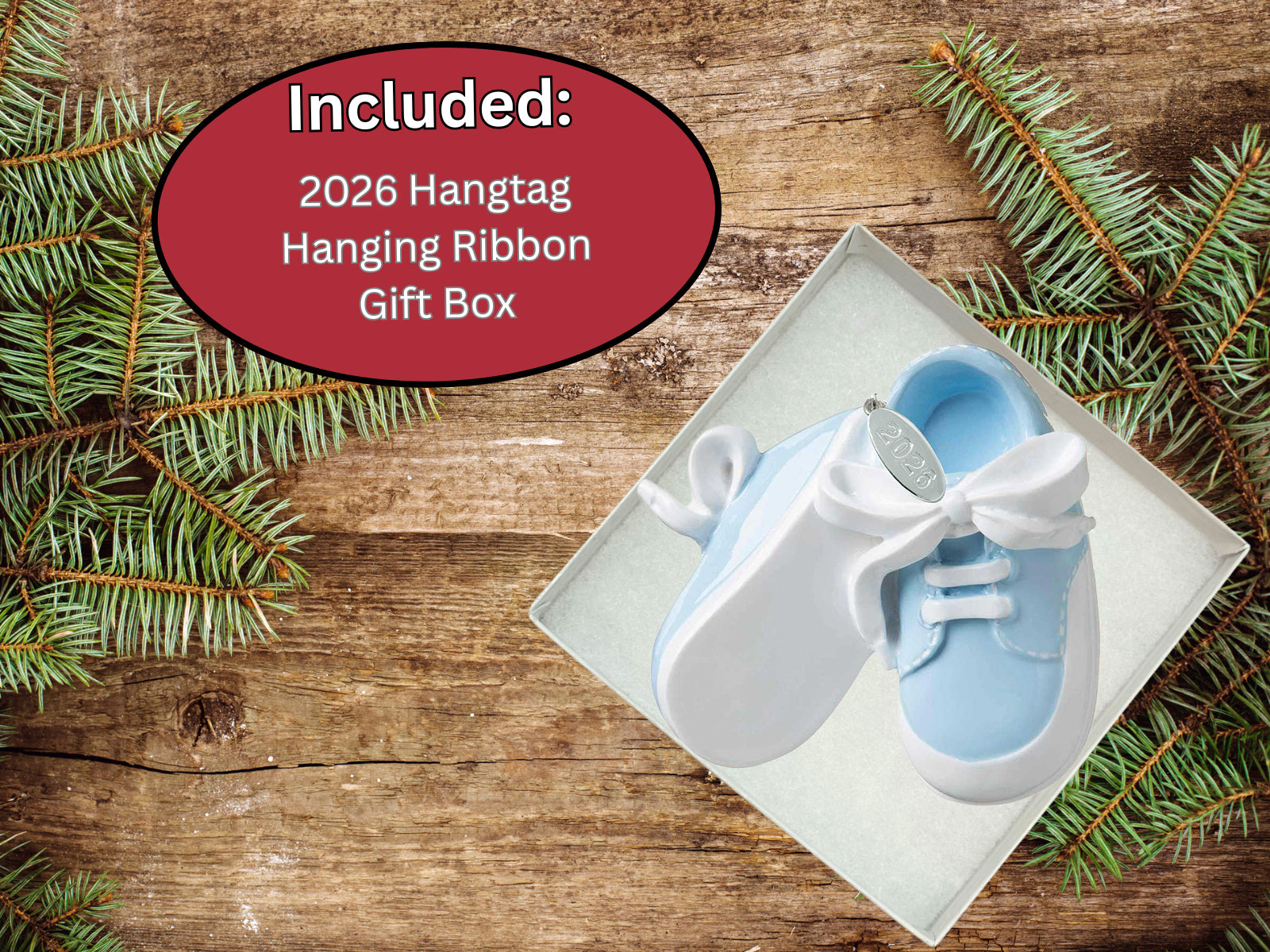 2026 3" Baby Boy Shoe Ornament, Baby Booties (Flat Back) To Be personalized, In Gift Box