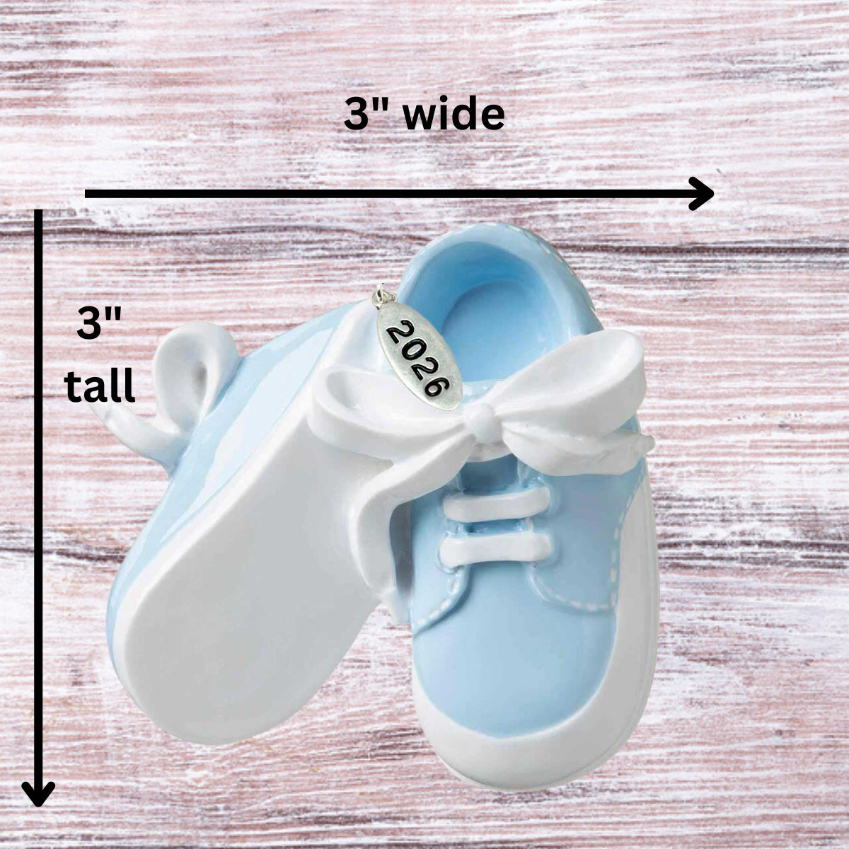 2026 3" Baby Boy Shoe Ornament, Baby Booties (Flat Back) To Be personalized, In Gift Box