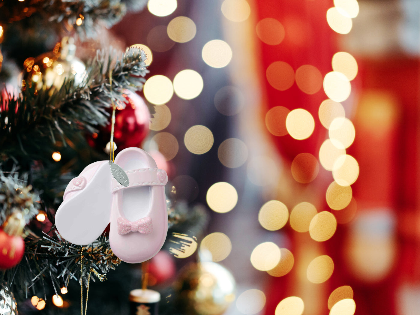 2026 3" Baby Girl Shoe Ornament, Baby Booties (Flat Back) To Be personalized, In Gift Box