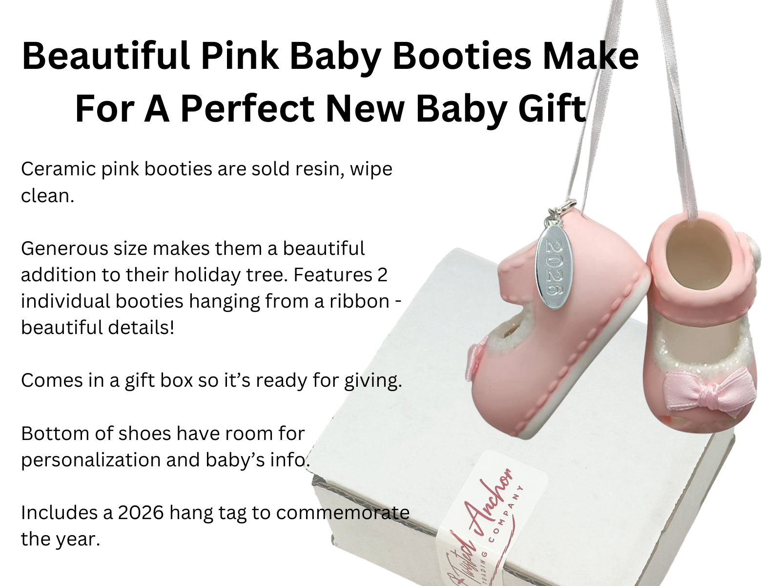 2026 Baby Girl Booties Ornament - Hanging Baby Girl Pink Shoes, In Gift Box