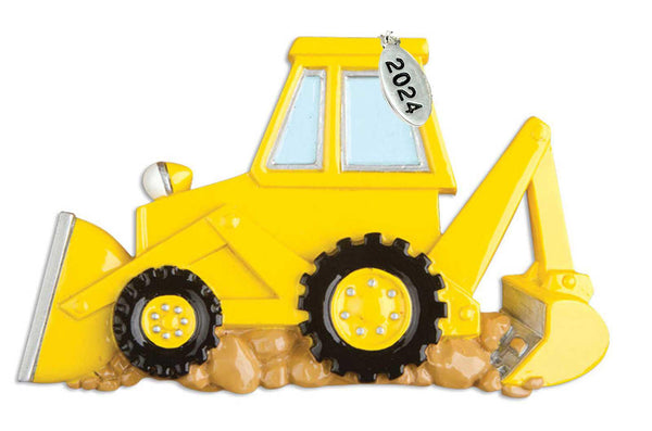 Yellow Backhoe Ornament 2024 - Construction Truck Ornament - Comes in Gift Box, Easy to Personalize at Home