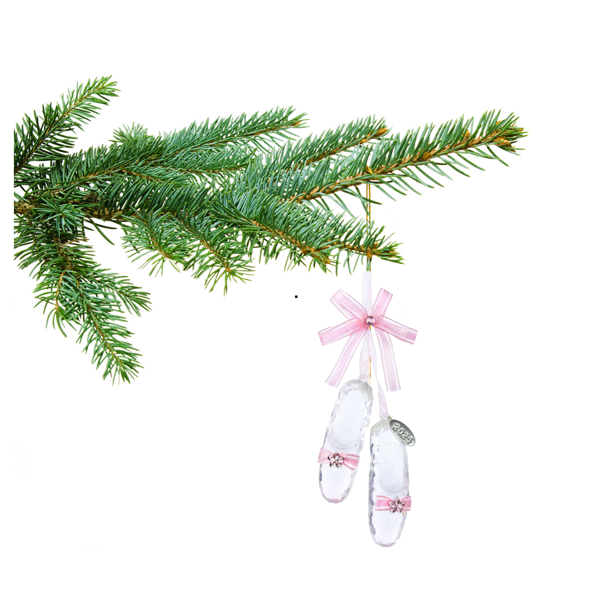 Clear Acrylic Ballerina Ornaments with Ribbon and 2025 Hangtag - Ballet Shoe Christmas Ornaments for Tree Decoration - Fairy Godmother Shoe Ornament in Gift Box