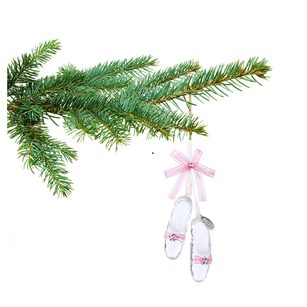 Clear Acrylic Ballerina Ornaments with Ribbon and 2025 Hangtag - Ballet Shoe Christmas Ornaments for Tree Decoration - Fairy Godmother Shoe Ornament in Gift Box