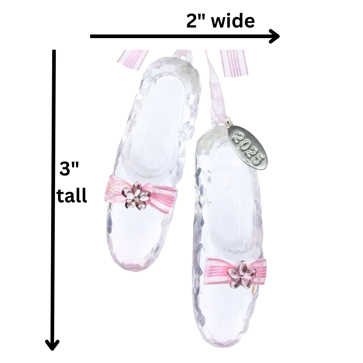 Clear Acrylic Ballerina Ornaments with Ribbon and 2025 Hangtag - Ballet Shoe Christmas Ornaments for Tree Decoration - Fairy Godmother Shoe Ornament in Gift Box
