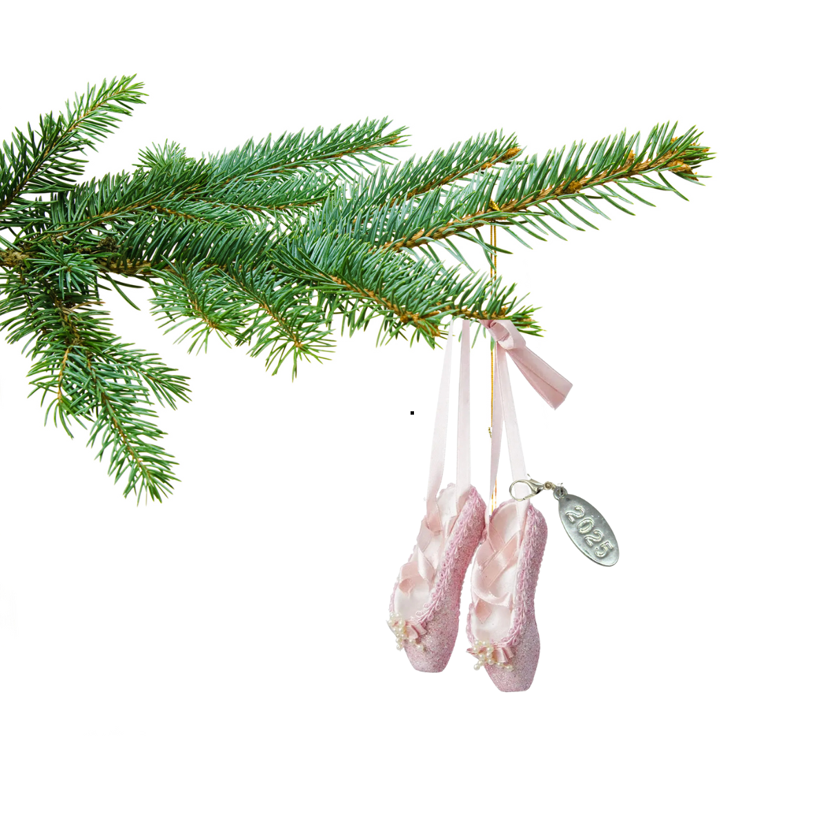 Pink Ballet Shoes Christmas Ornament, with Sparkling Glitter 2025, In Gift Box