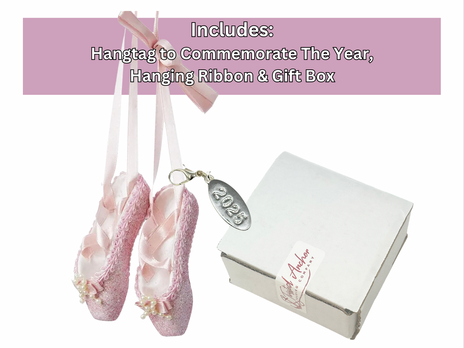 Pink Ballet Shoes Christmas Ornament, with Sparkling Glitter 2025, In Gift Box