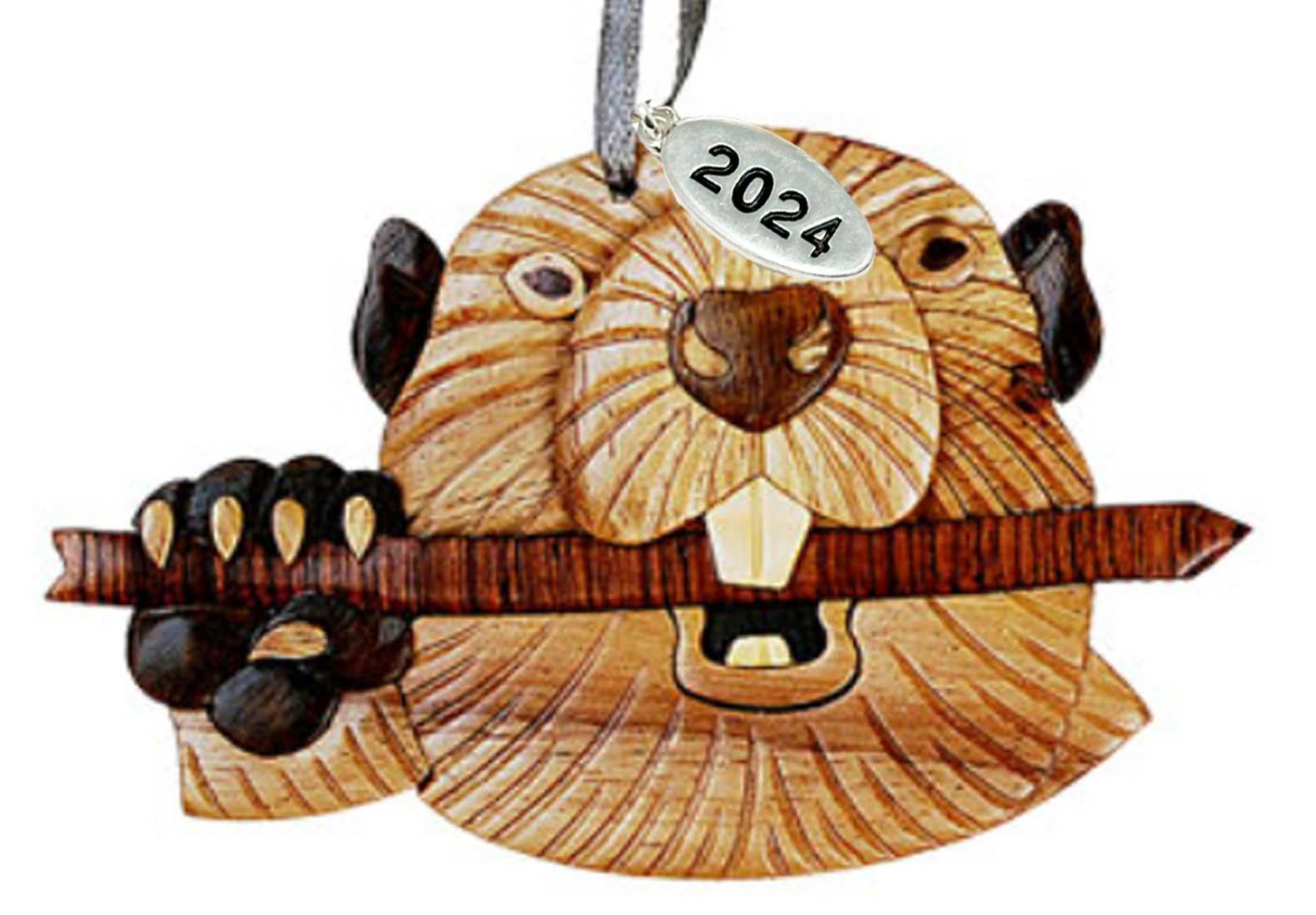 Beaver Ornament 2024 Two-Tone Wood Christmas Home Ornament - Handcrafted, In Gift Box