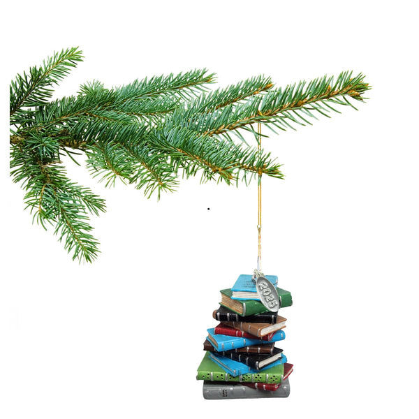 2025 Bookworm Ornament, Library Ornament, Librarian Christmas Ornament or Teacher Gift - Stack of Books