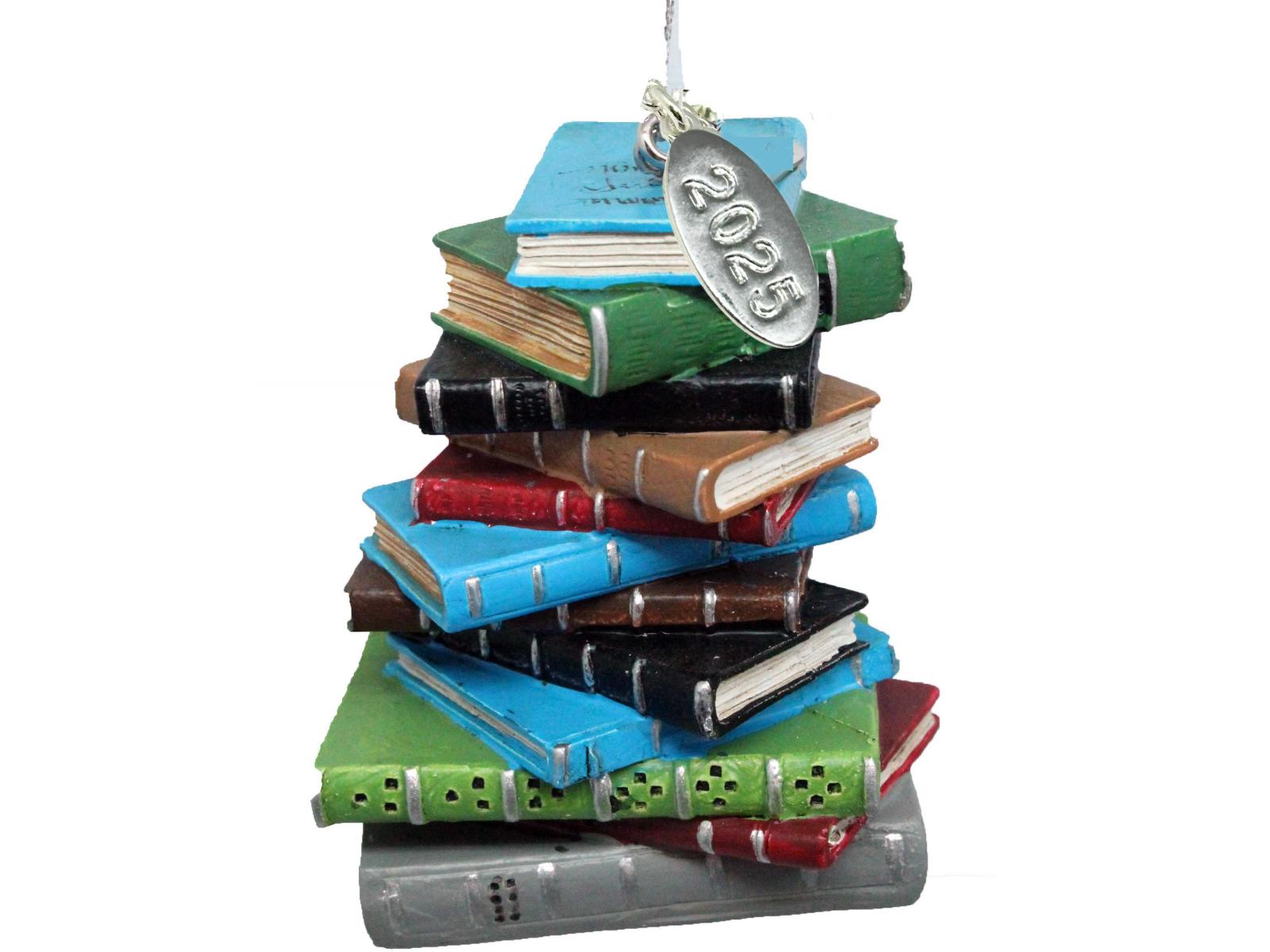 2025 Bookworm Ornament, Library Ornament, Librarian Christmas Ornament or Teacher Gift - Stack of Books