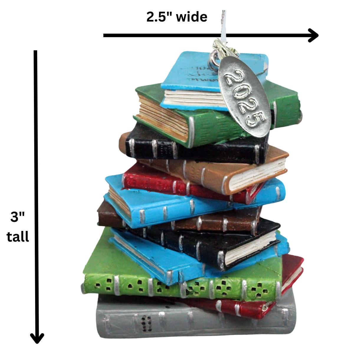 2025 Bookworm Ornament, Library Ornament, Librarian Christmas Ornament or Teacher Gift - Stack of Books