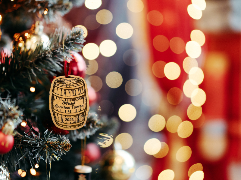 Bourbon Christmas Ornament "Official Bourbon Taster" 2026, Beautiful Laser Cut Wood, In Gift Box)