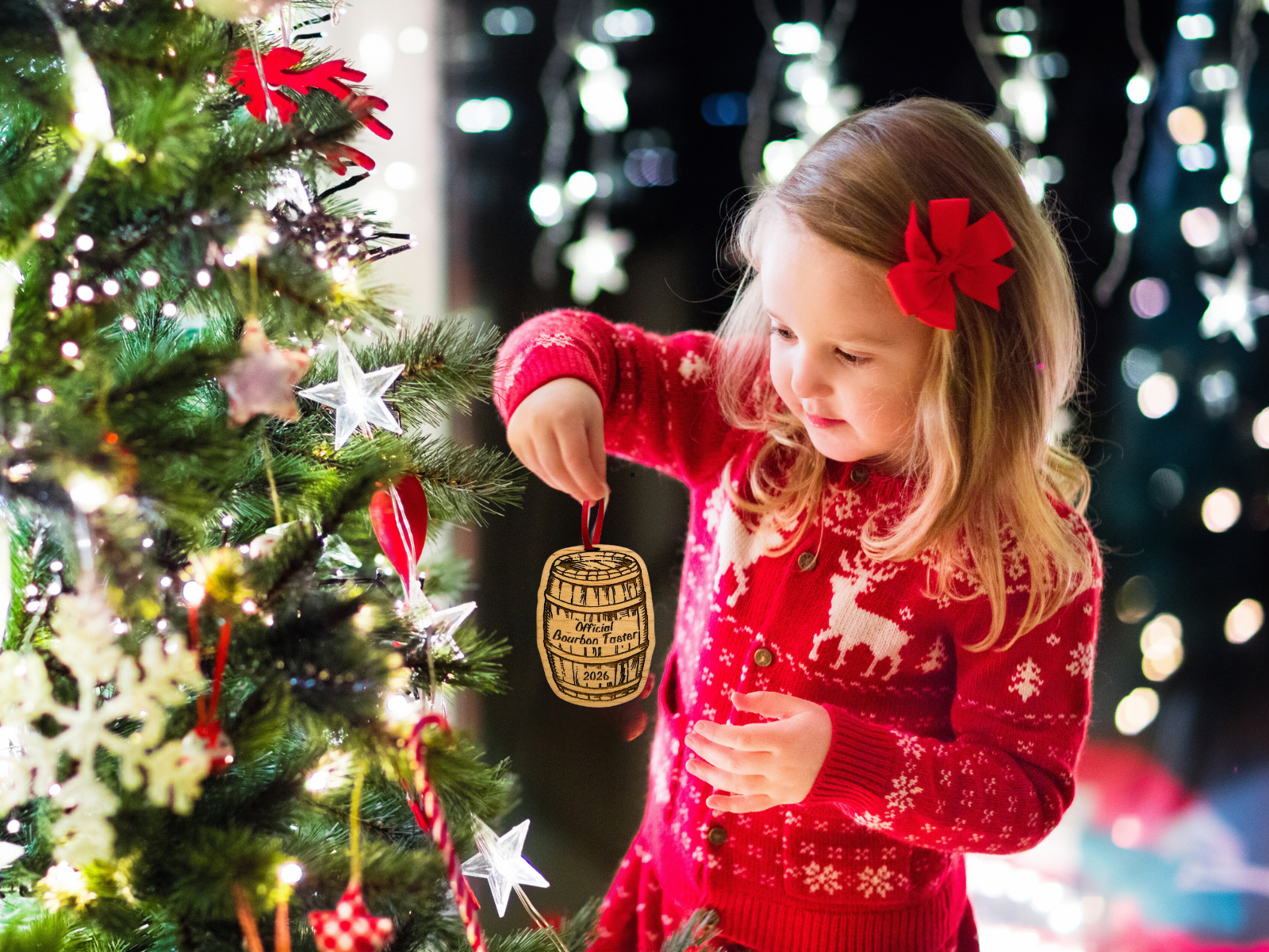 Bourbon Christmas Ornament "Official Bourbon Taster" 2026, Beautiful Laser Cut Wood, In Gift Box)