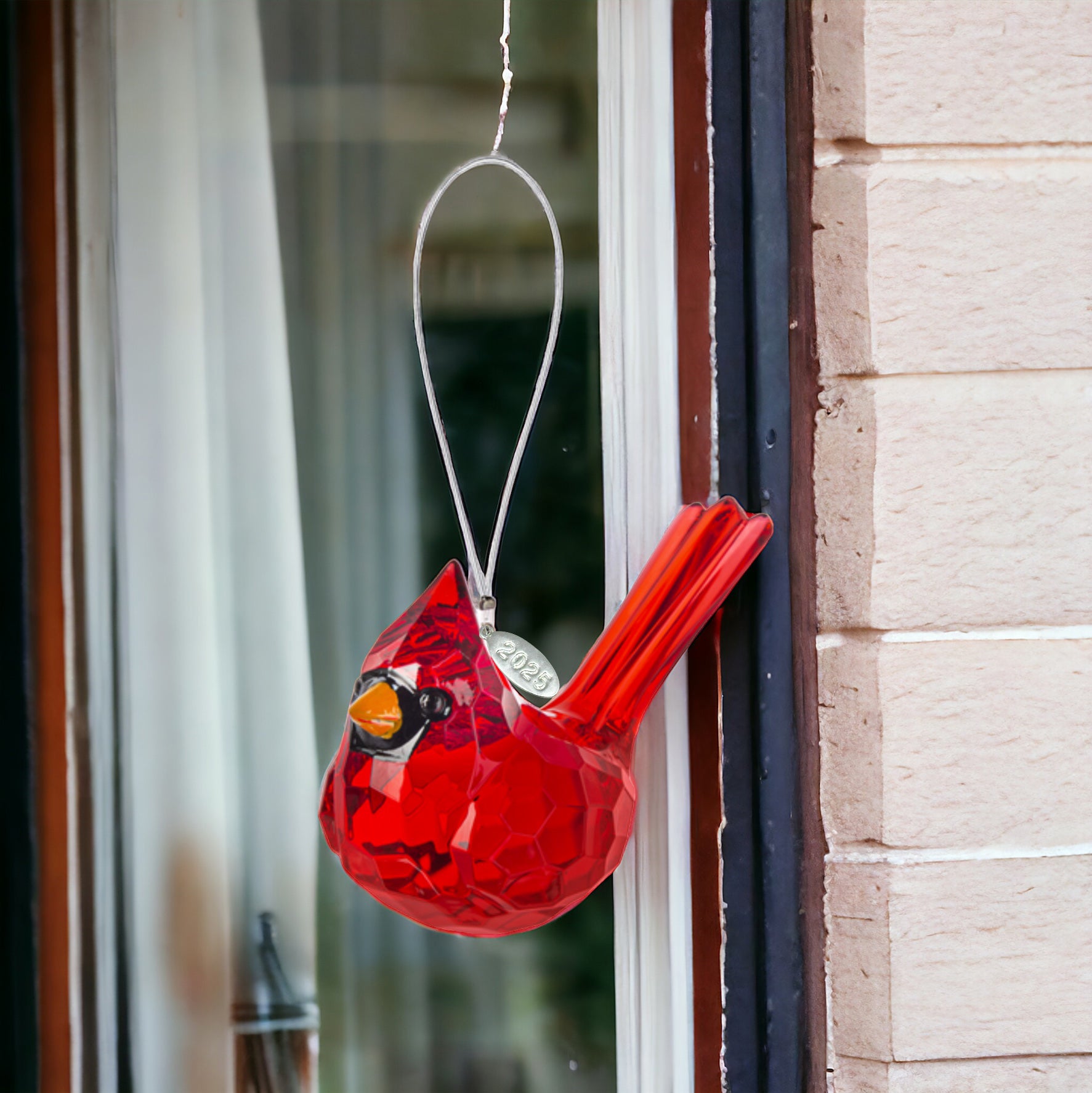 Cardinal Memorial Gift, Red Bird Cardinal Acrylic Sparkling Suncatcher Ornament, Comes w Suction Cup & Gift Box