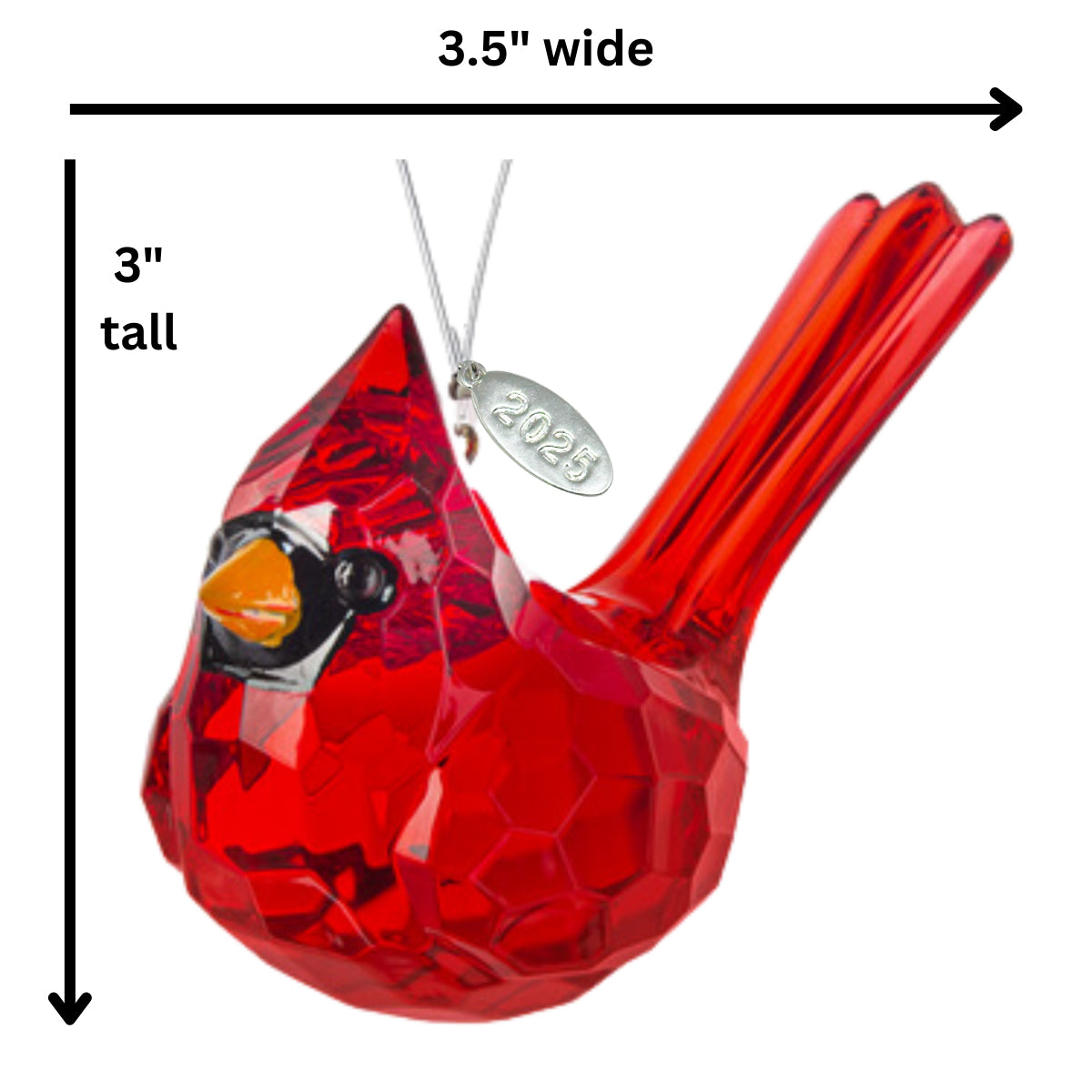 Cardinal Memorial Gift, Red Bird Cardinal Acrylic Sparkling Suncatcher Ornament, Comes w Suction Cup & Gift Box