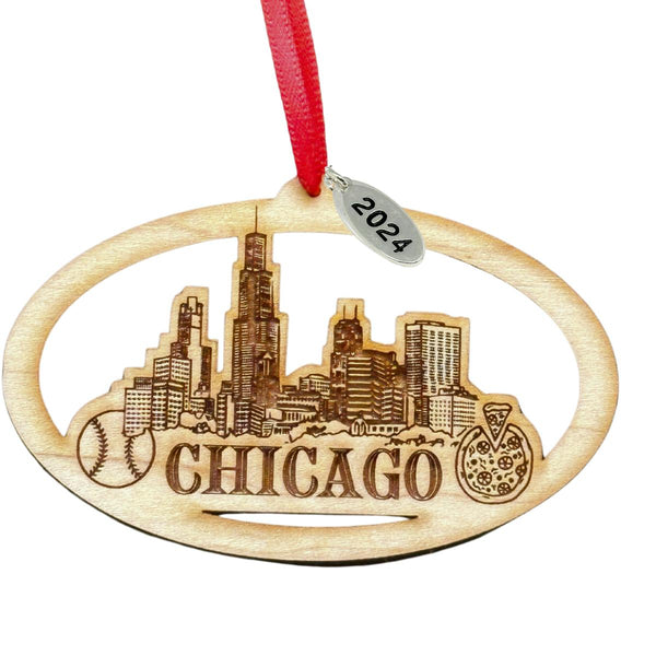 Chicago Ornament 2024, Beautiful Laser Cut Wood Chicago Gifts, Windy City Gift Idea, Chicago Trip Souvenir Idea, City Gifts, Comes in a Gift Box