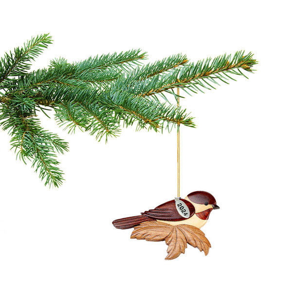 2024 Chickadee Christmas Ornament, High Quality Two-Tone Wood Bird Watcher Gift, Gift Box
