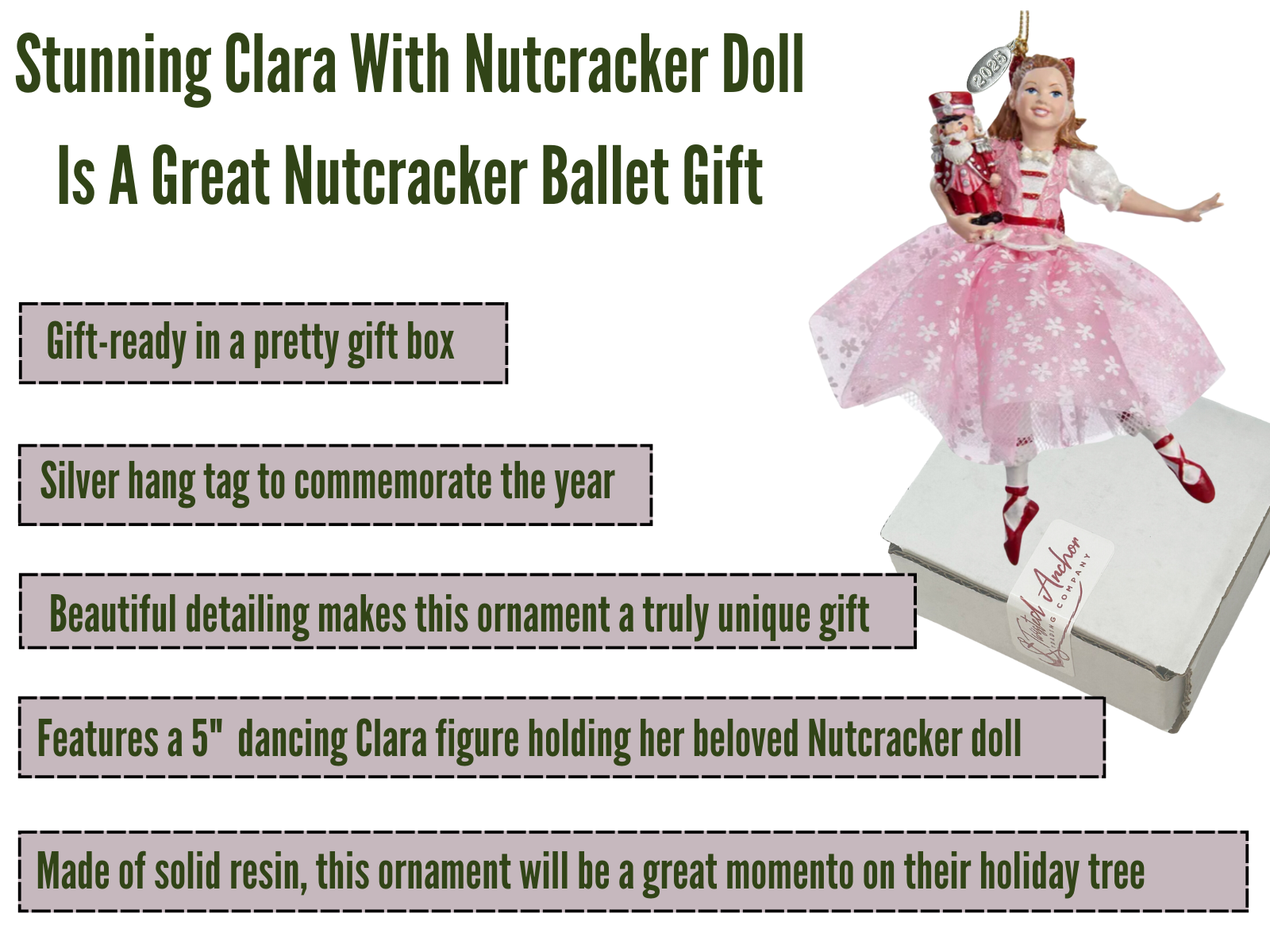 Clara with Nutcracker Christmas Ornament 2025, Arrives in Gift Box (From Nutcracker Ballet)