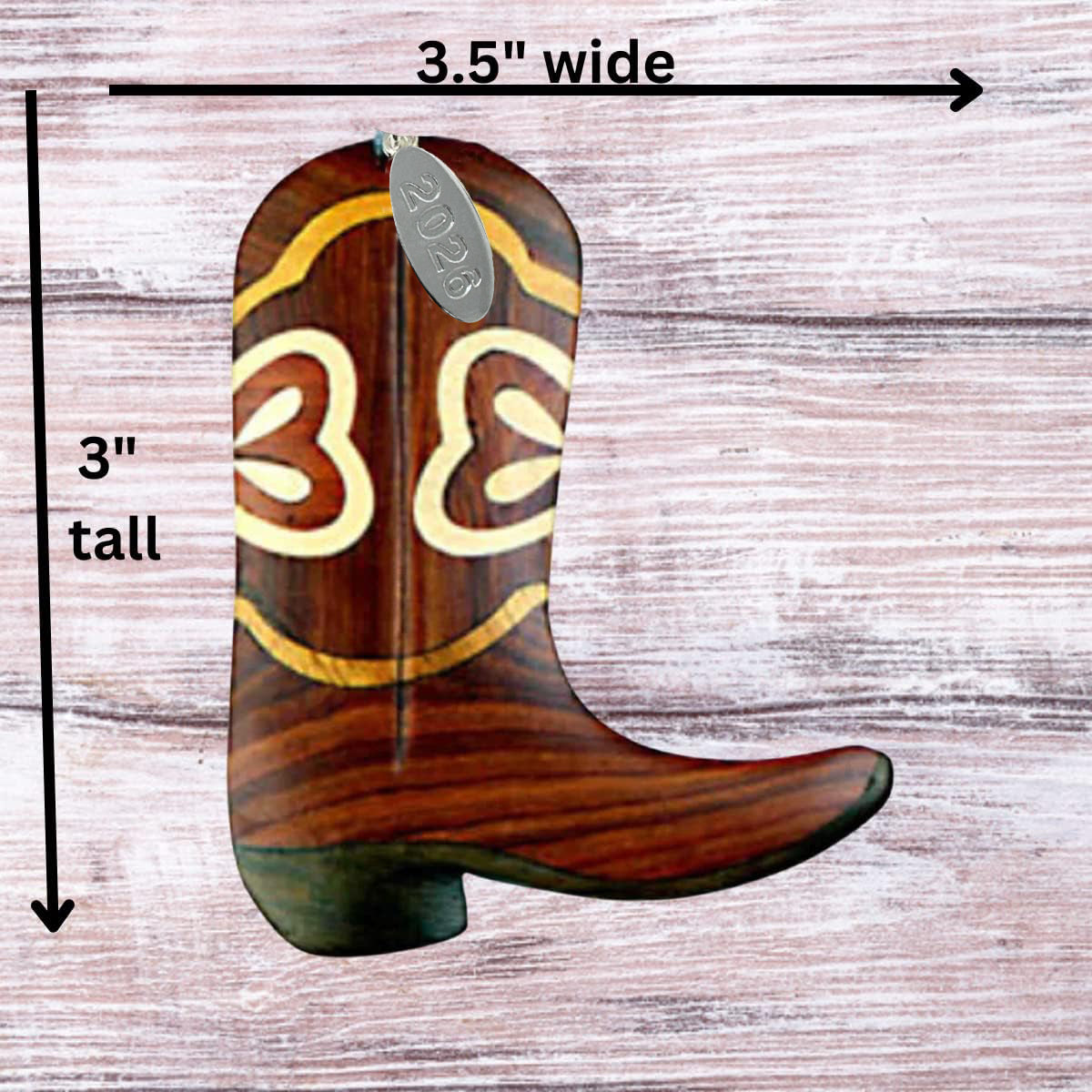 2026 Cowboy Boot Ornament - Two-Tone Wood Christmas Ornament - Intarsia Design - Western Ornament - Comes in A Gift Box So It's Ready for Giving